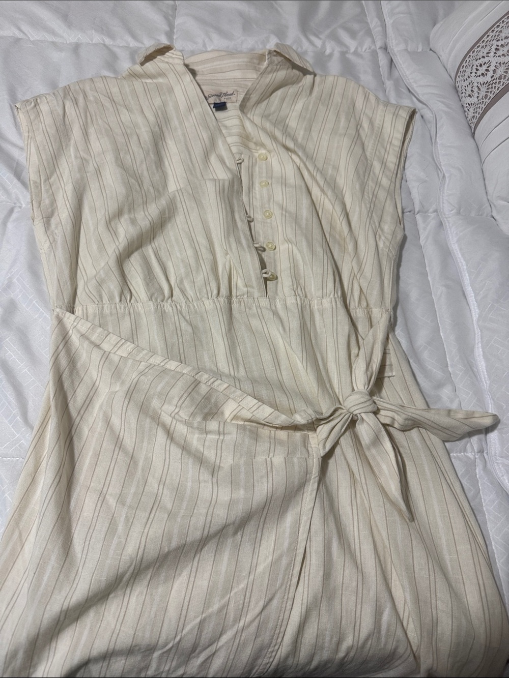 Universal Thread Cream Striped Button Front Tie-Waist Dress
